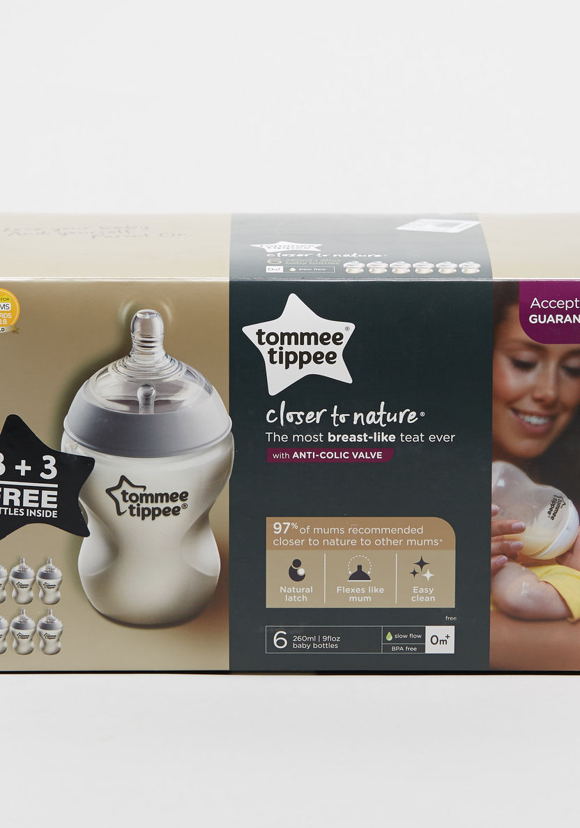 Tommee Tippee Closer to Nature 3+3 Feeding Bottle Set - 260 ml-Bottles and Teats-image-0