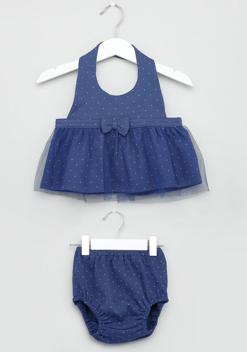 Juniors Polka Dot Print Bib Dress and Diaper Shorts Set-Accessories-image-0