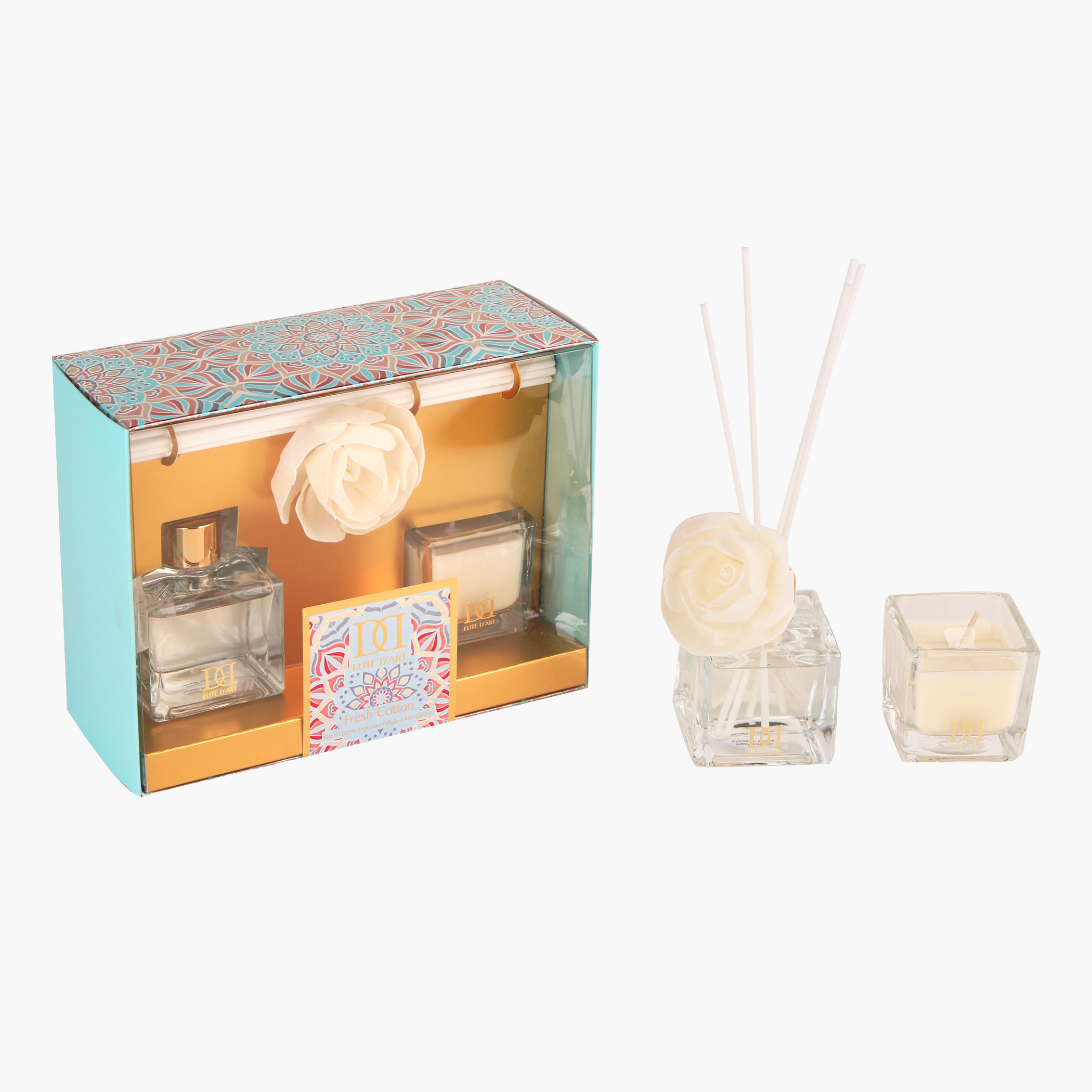 Fresh Cotton Fragrance Diffuser and Scented Candle Gift Set-household-homefragrance-fragrancegiftset-image-1