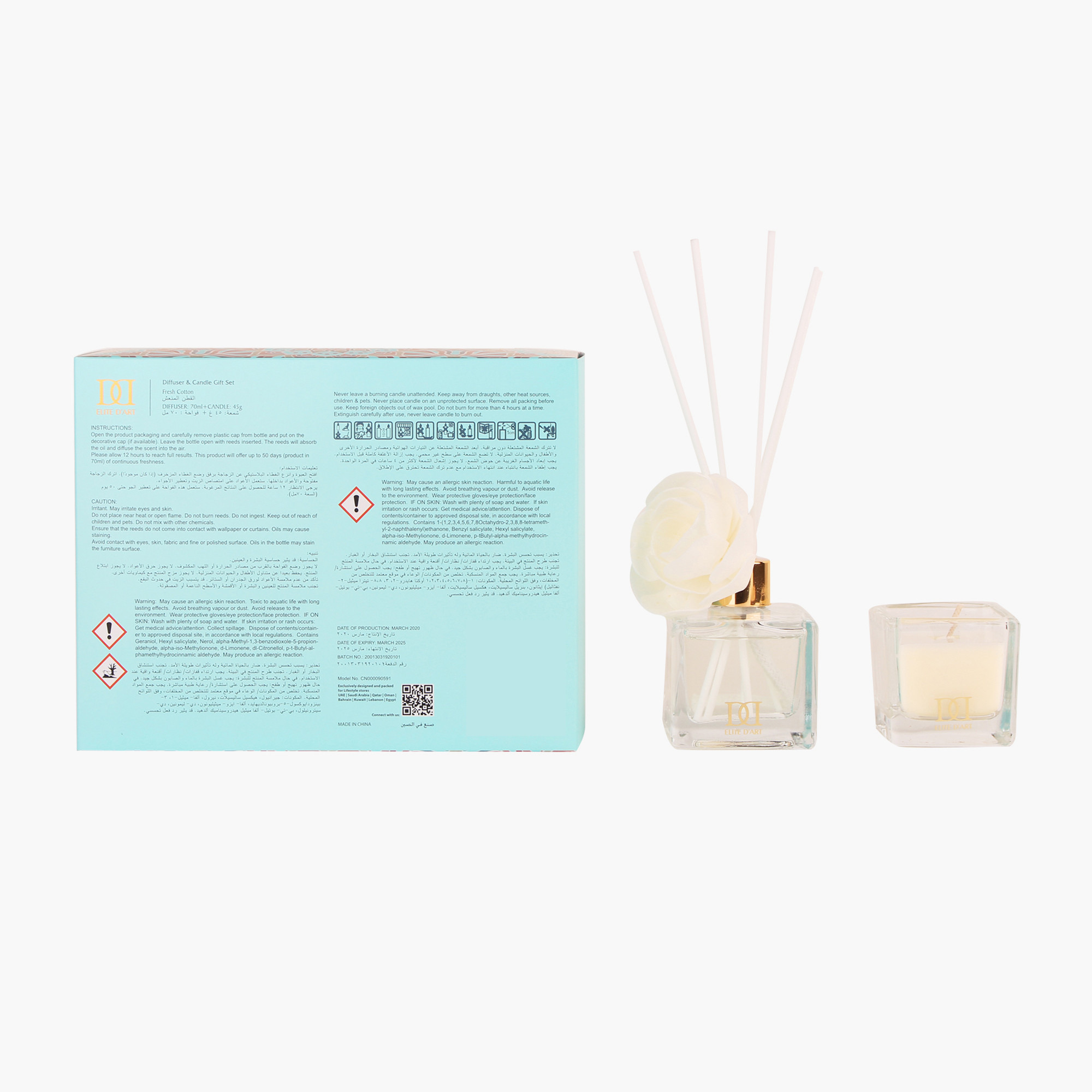 Fresh Cotton Fragrance Diffuser and Scented Candle Gift Set-household-homefragrance-fragrancegiftset-image-3
