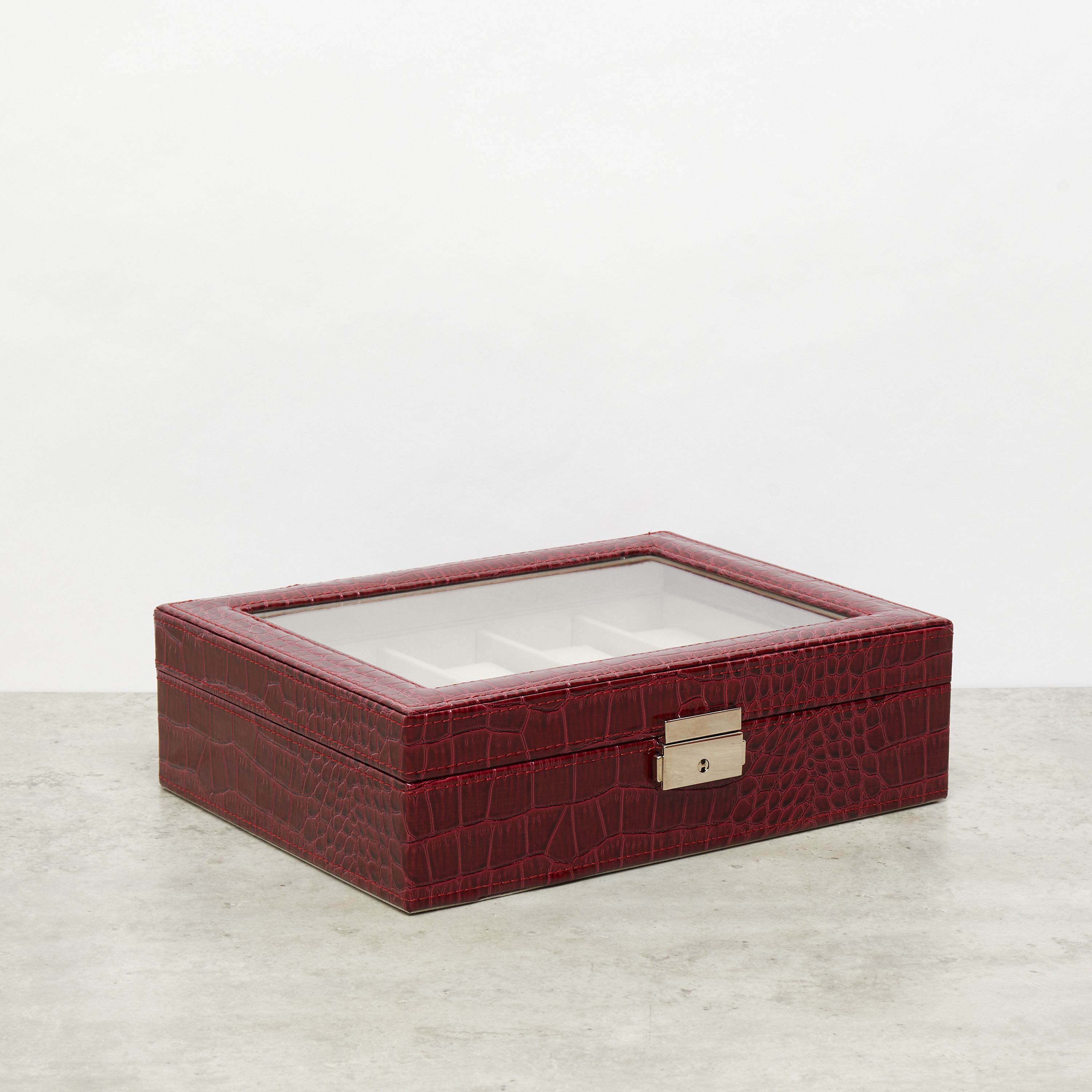 Textured 10-Piece Watch Box with Clear Glass Lid - 27x21x8 cms-women-watchesandjewellery-jewellery-storage-image-2