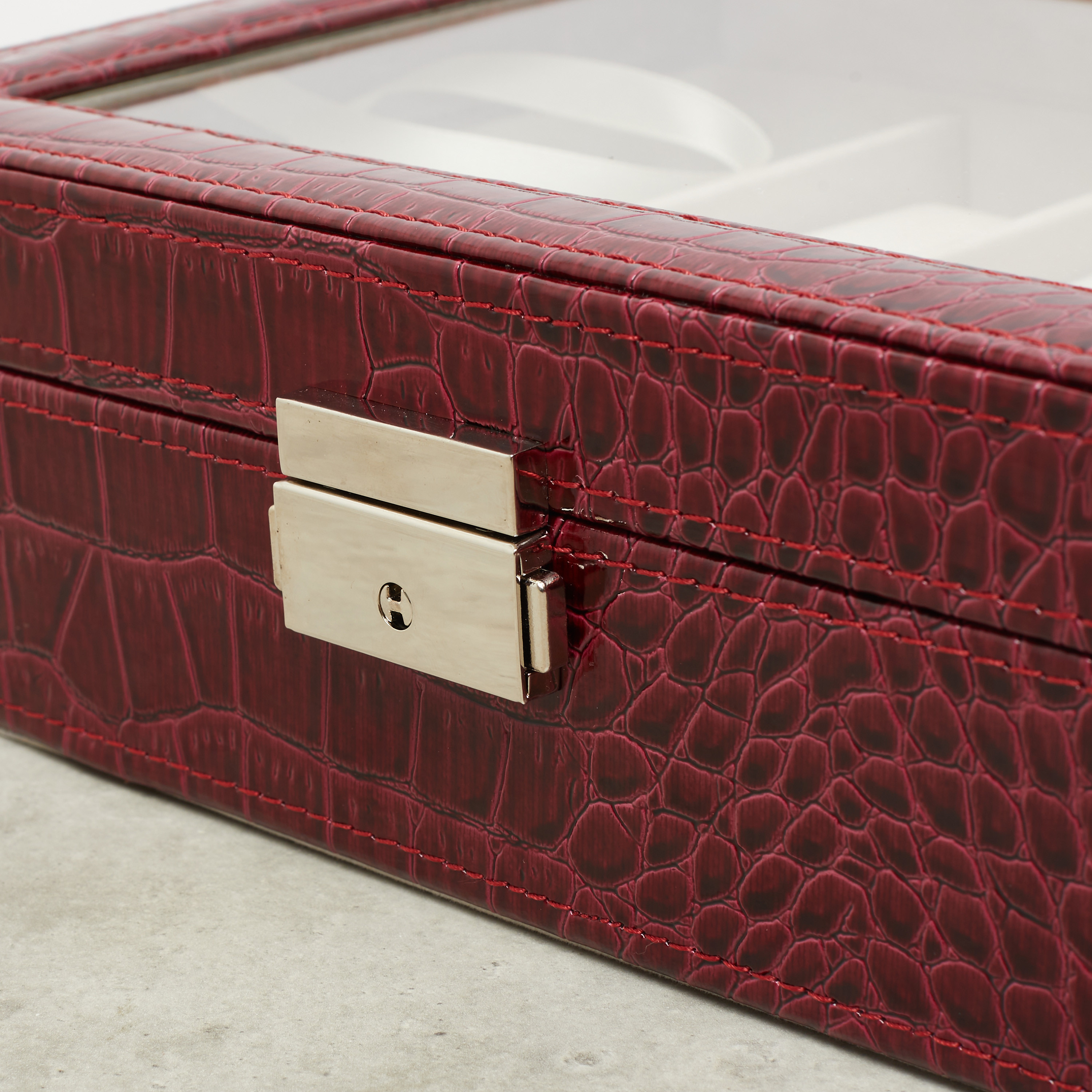 Textured 10-Piece Watch Box with Clear Glass Lid - 27x21x8 cms-women-watchesandjewellery-jewellery-storage-image-4