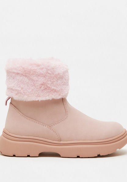 Little Missy Fur Accented Ankle Boots with Zip Closure-Girl%27s Boots-image-0