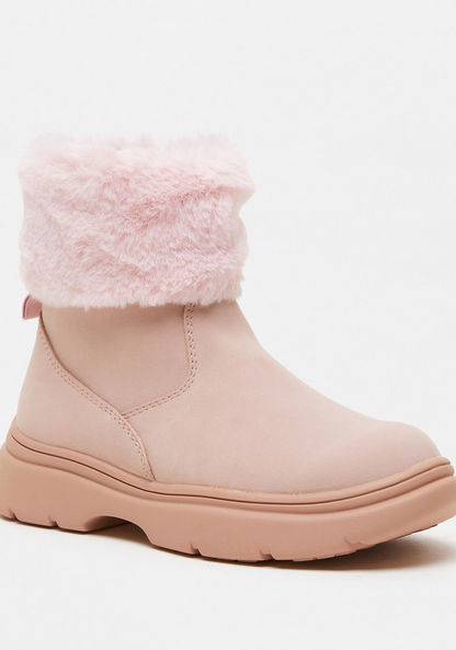 Little Missy Fur Accented Ankle Boots with Zip Closure-Girl%27s Boots-image-1
