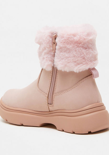 Little Missy Fur Accented Ankle Boots with Zip Closure-Girl%27s Boots-image-2