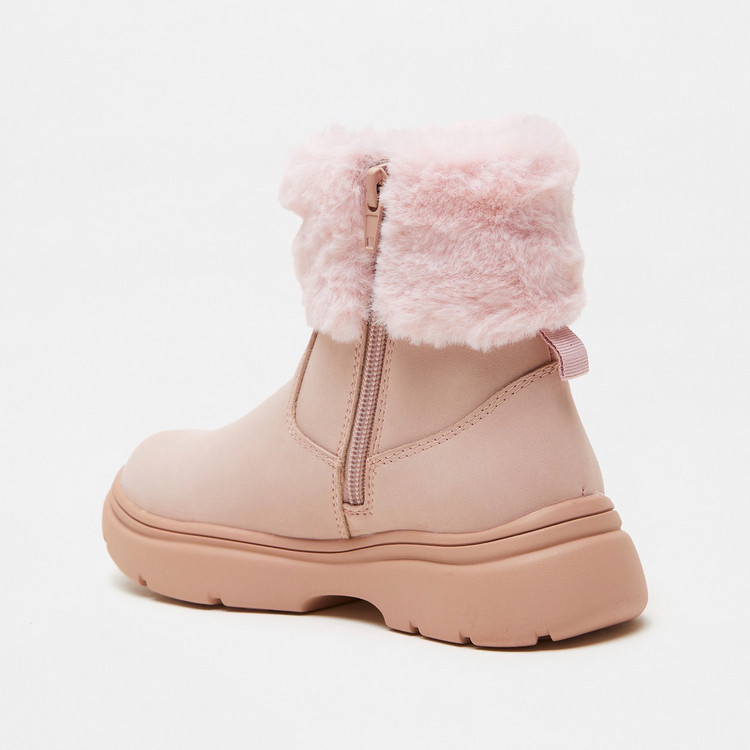 Little Missy Fur Accented Ankle Boots with Zip Closure