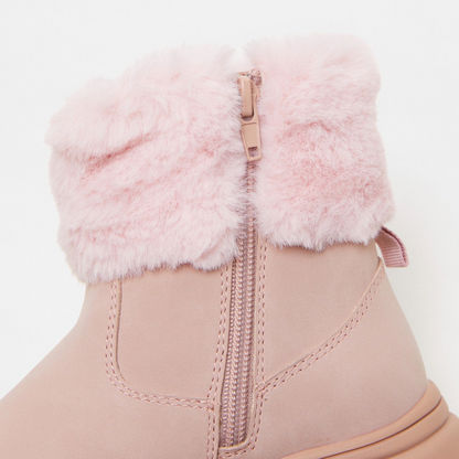 Little Missy Fur Accented Ankle Boots with Zip Closure