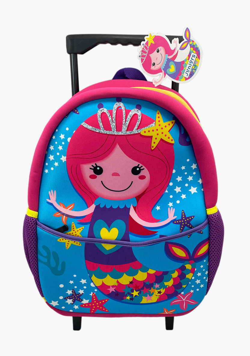 Juniors Graphic Print Trolley Backpack with Retractable Handle-Trolleys-image-0