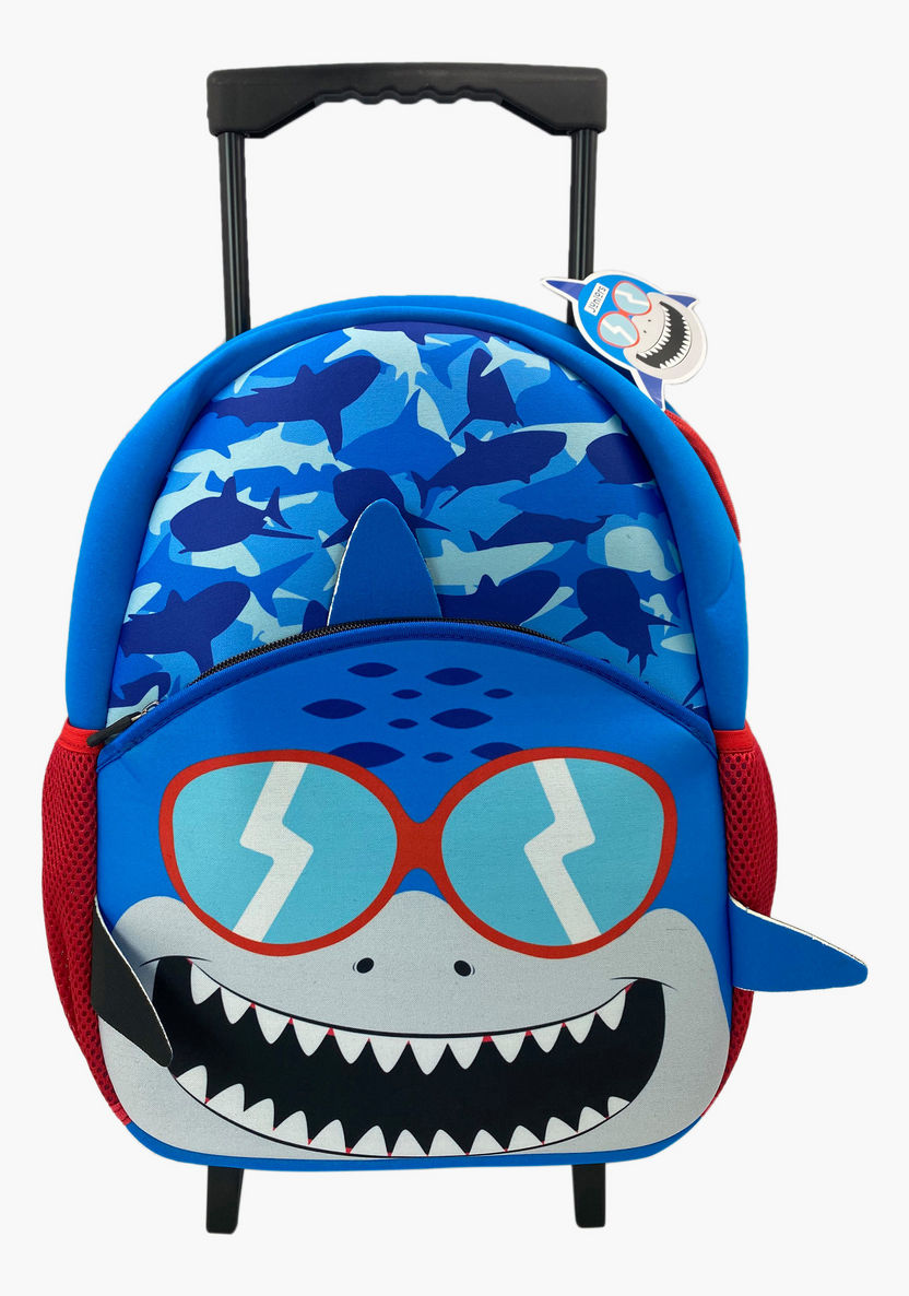 Juniors Shark Print Trolley Backpack with Zip Closure - 14 inches-Trolleys-image-0