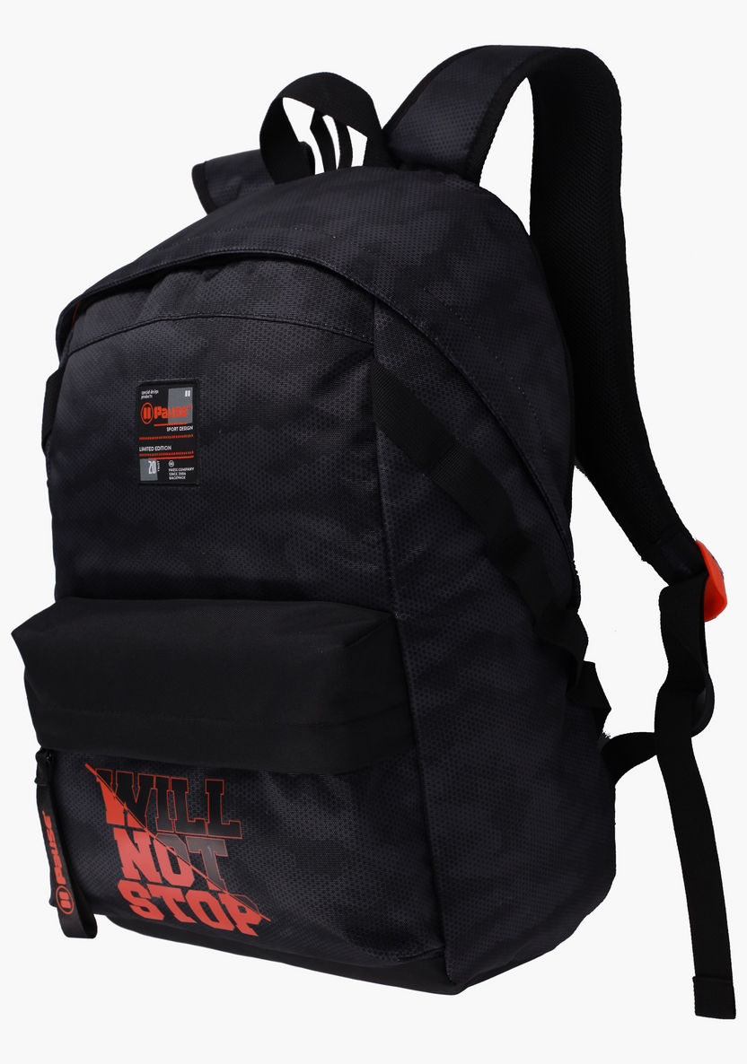 Pause Printed Backpack with Adjustable Straps and Zip Closure-Backpacks-image-1