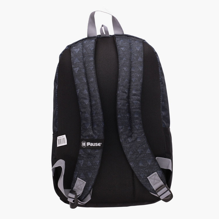 Pause Printed Backpack with Adjustable Shoulder Straps and Top Handle
