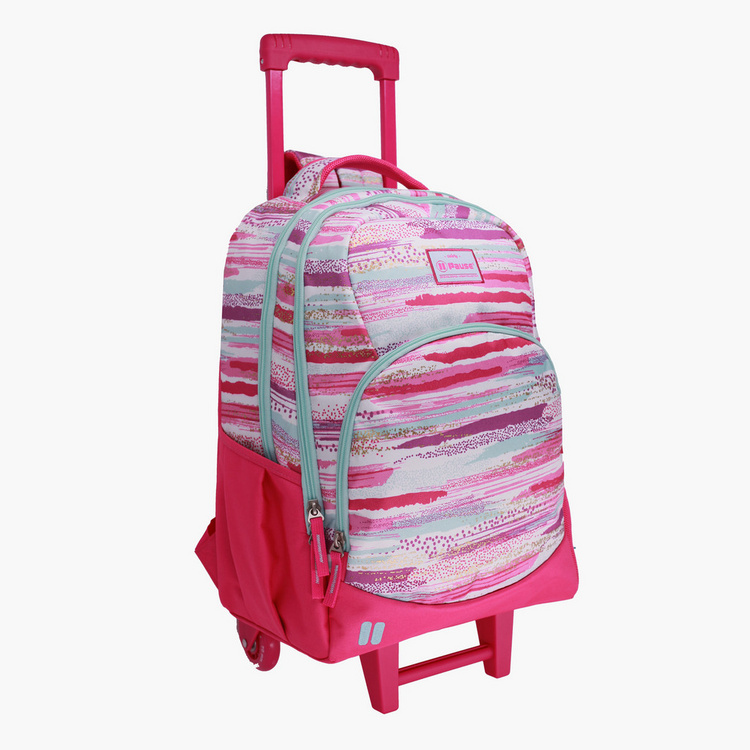 Pause Printed Trolley Backpack with Retractable Handle - 18 inches
