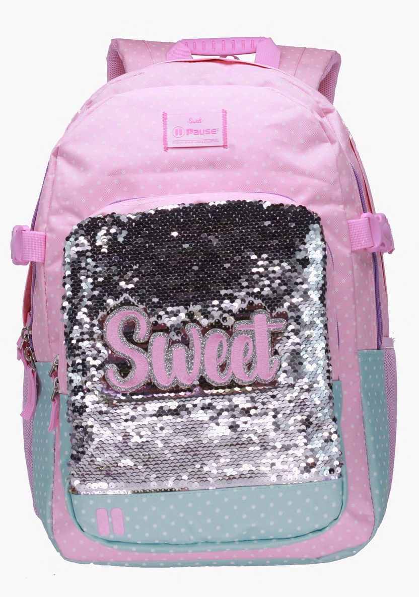 Pause Sequin Detail Backpack with Adjustable Straps - 18 inches-Backpacks-image-0