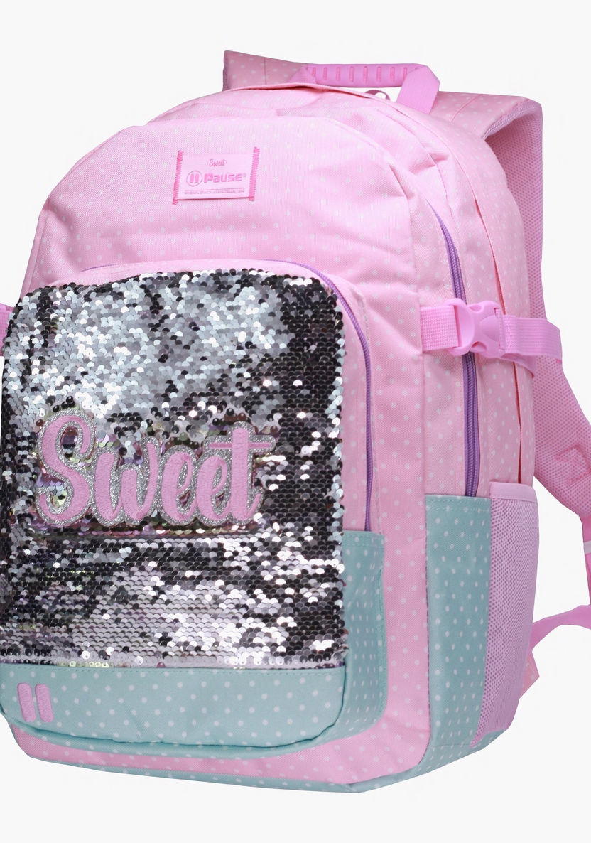 Pause Sequin Detail Backpack with Adjustable Straps - 18 inches-Backpacks-image-1