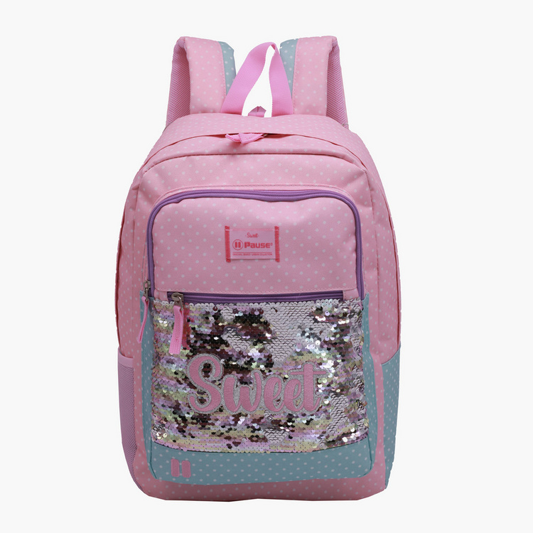 Pause Sequin Detail Backpack with Adjustable Shoulder Straps