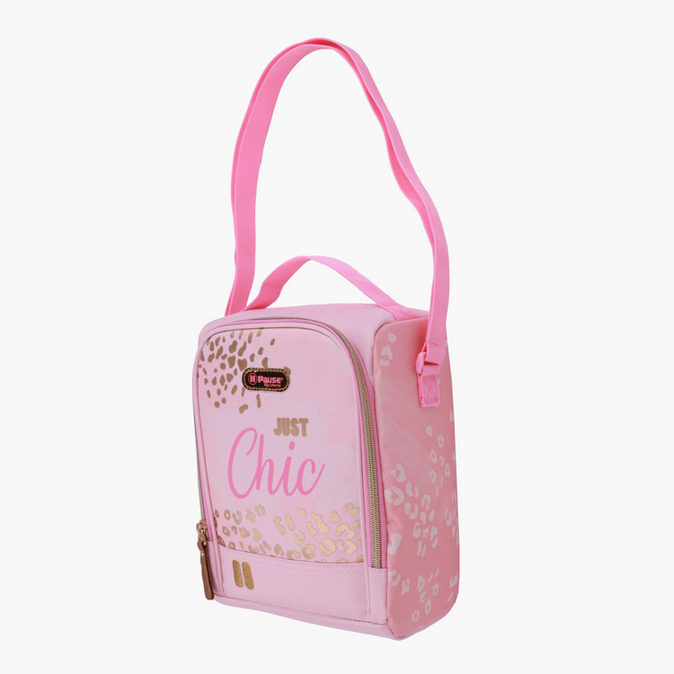 Pause Printed Lunch Bag with Adjustable Strap and Zip Closure