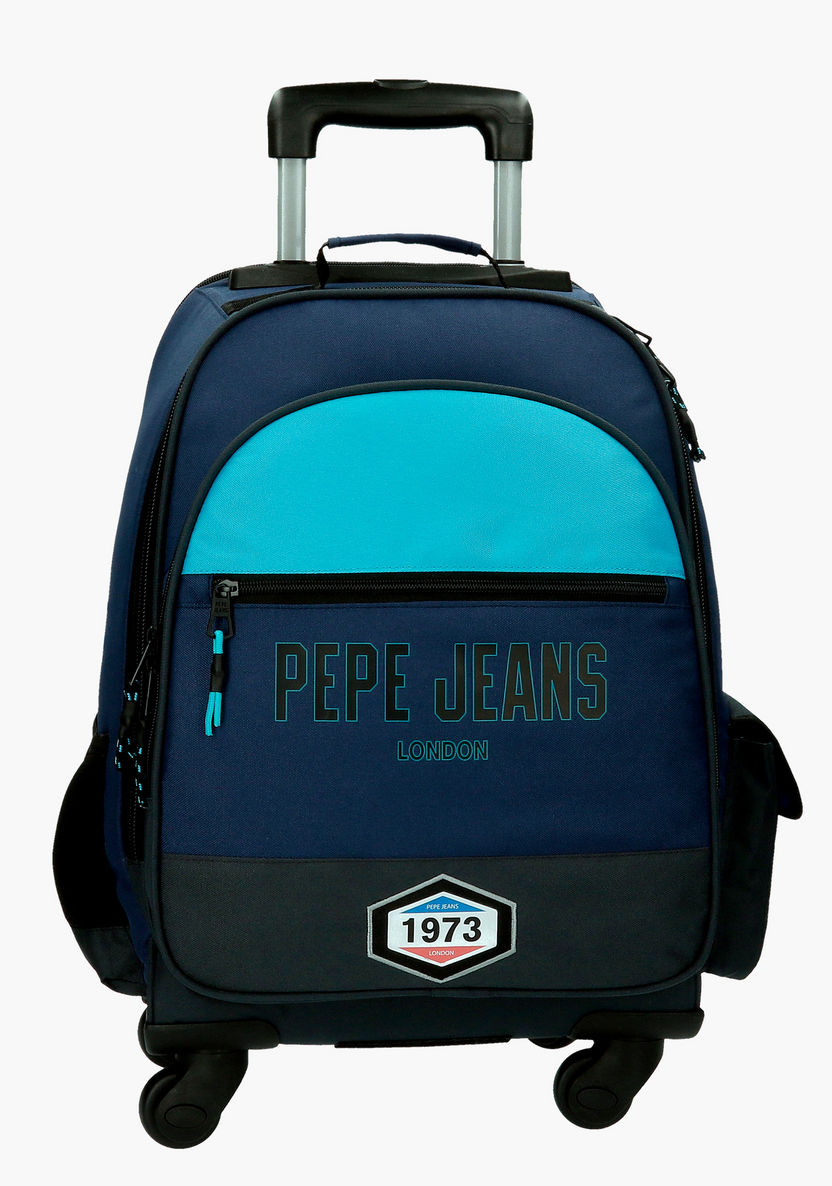 Pepe Jeas Skyler Textured Trolley Backpack with Retractable Handle-Trolleys-image-0