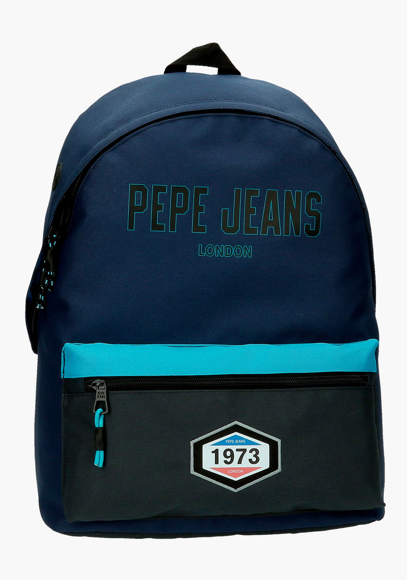 Pepe Jeans Textured Backpack with Adjustable Shoulder Straps-Backpacks-image-0