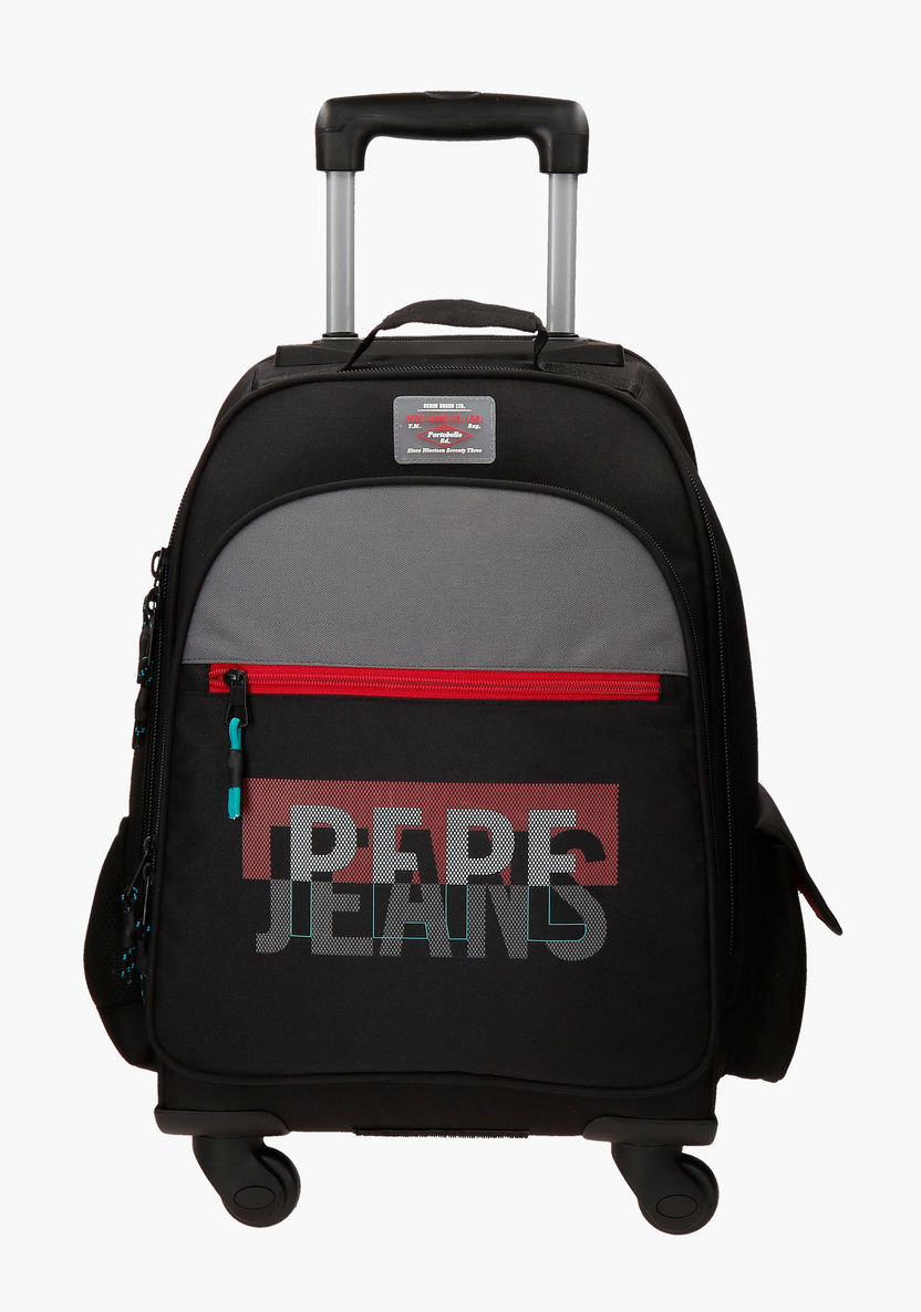 Pepe Jeans Printed Trolley Backpack with Adjustable Straps - 20 inches-Trolleys-image-0