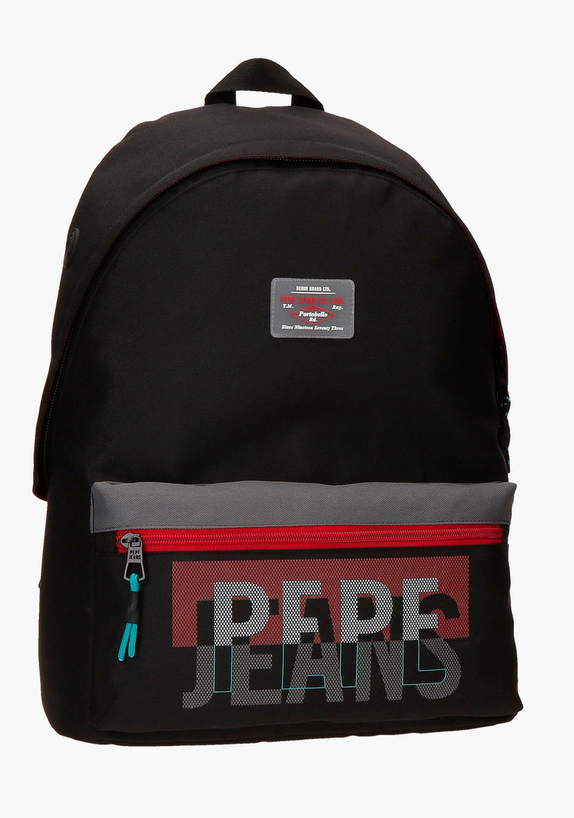 Pepe Jeans Printed Backpack with Adjustable Handle and Zip Closure-Backpacks-image-0