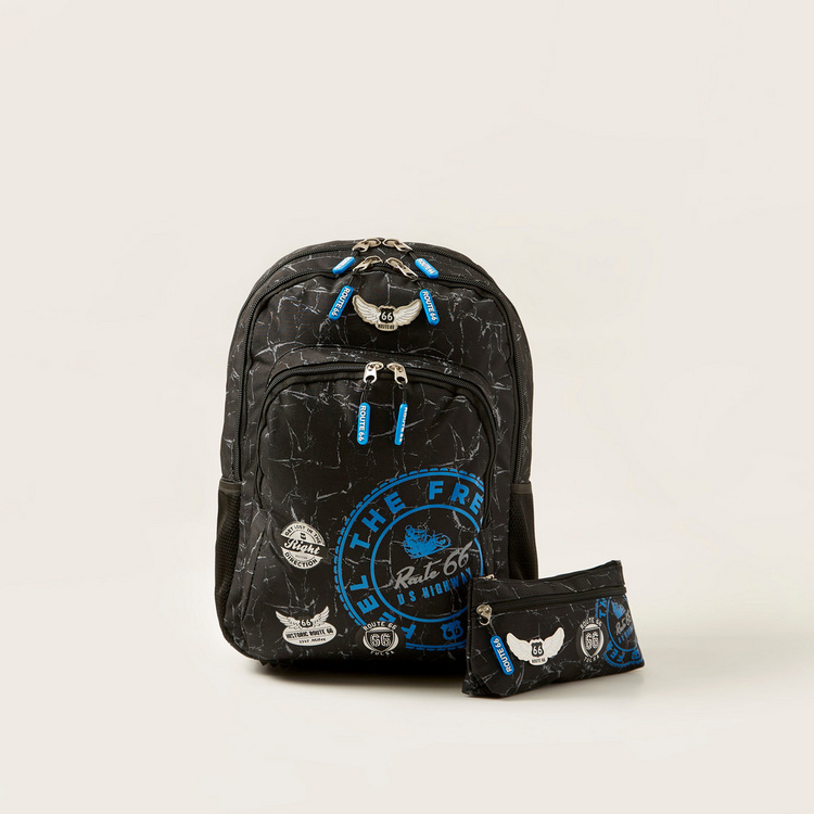 Busquets Route 66 Print Backpack with Pencil Case - 18 inches