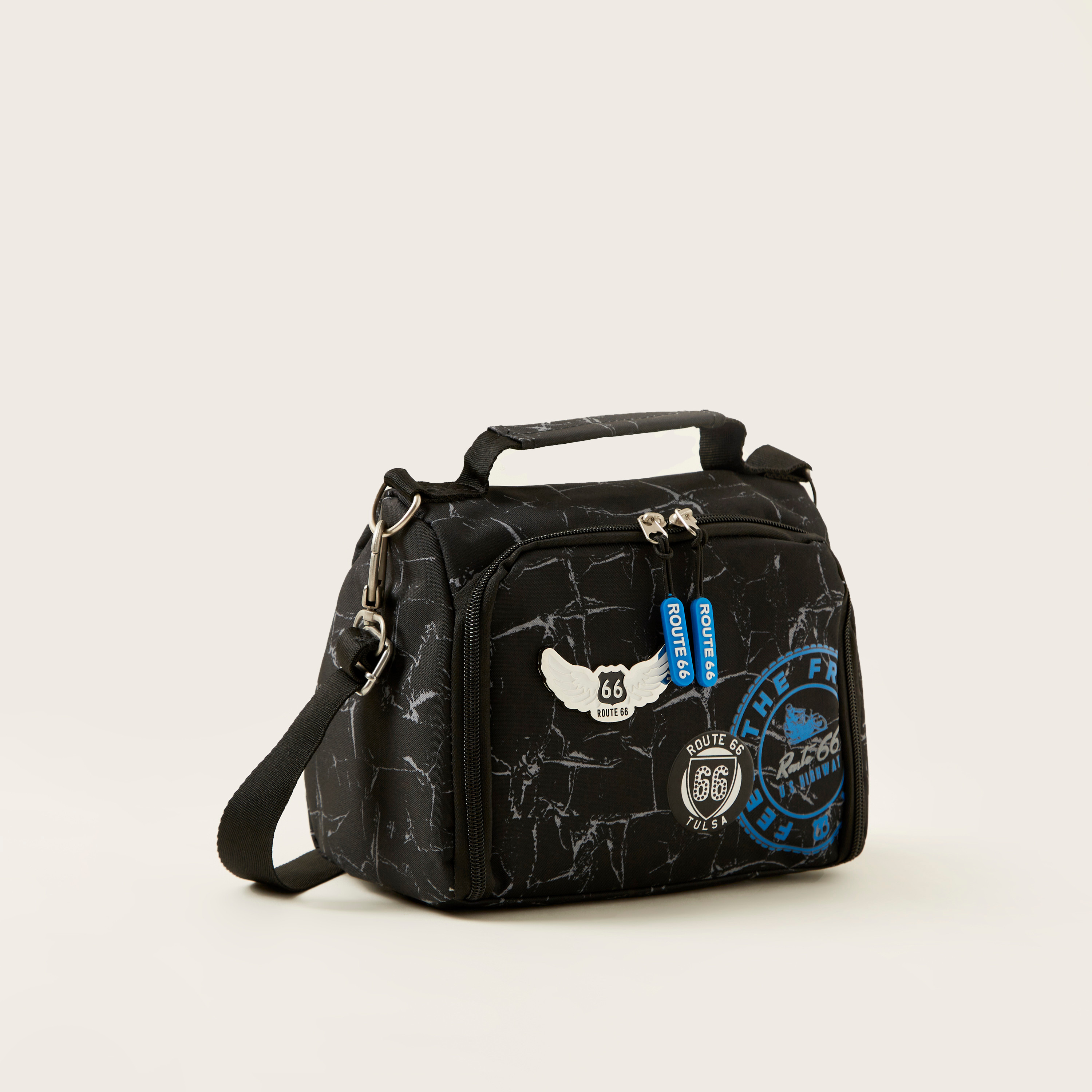 Busquets Route 66 Print Lunch Bag with Strap and Zip Closure-school-lunchessentials-lunchbags-image-1