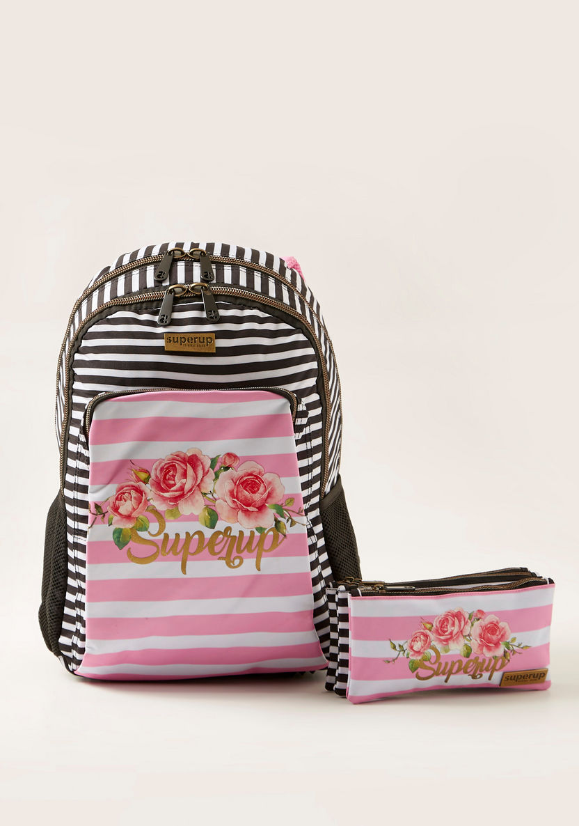 Busquets Rose Print Backpack with Pencil Case - 18 inches-Backpacks-image-0