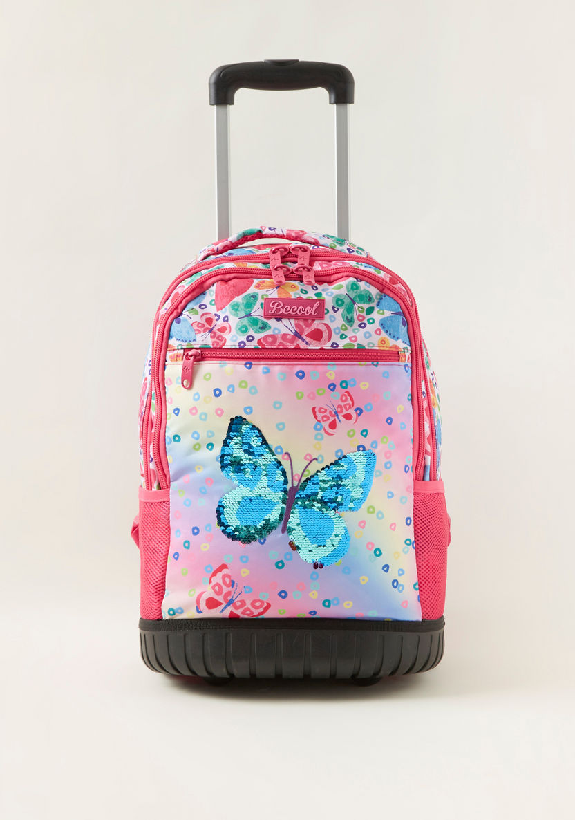 Busquets Graphic Print Trolley Backpack with Sequin Detail-Trolleys-image-0