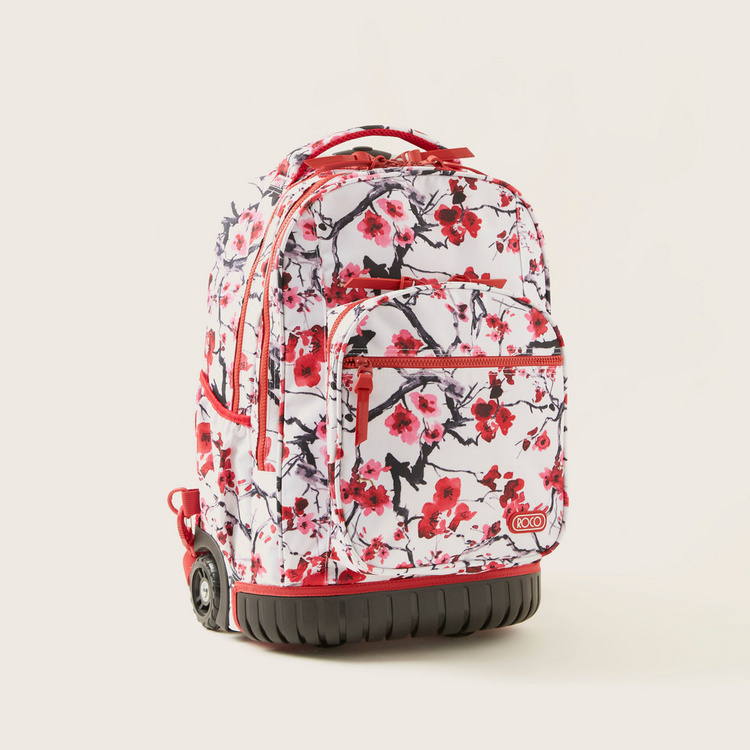 ROCO Floral Print Trolley Backpack with Pencil Case - 20 inches