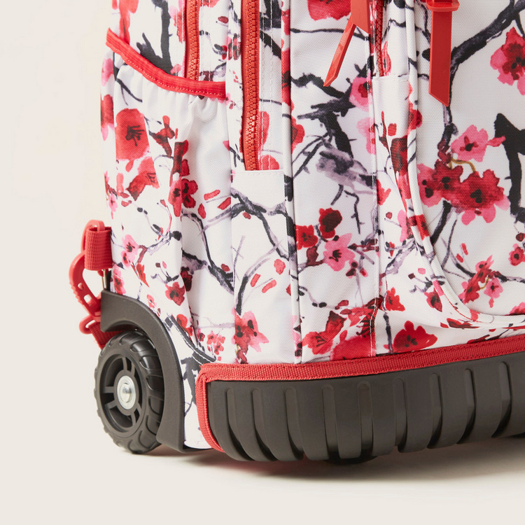 ROCO Floral Print Trolley Backpack with Pencil Case - 20 inches