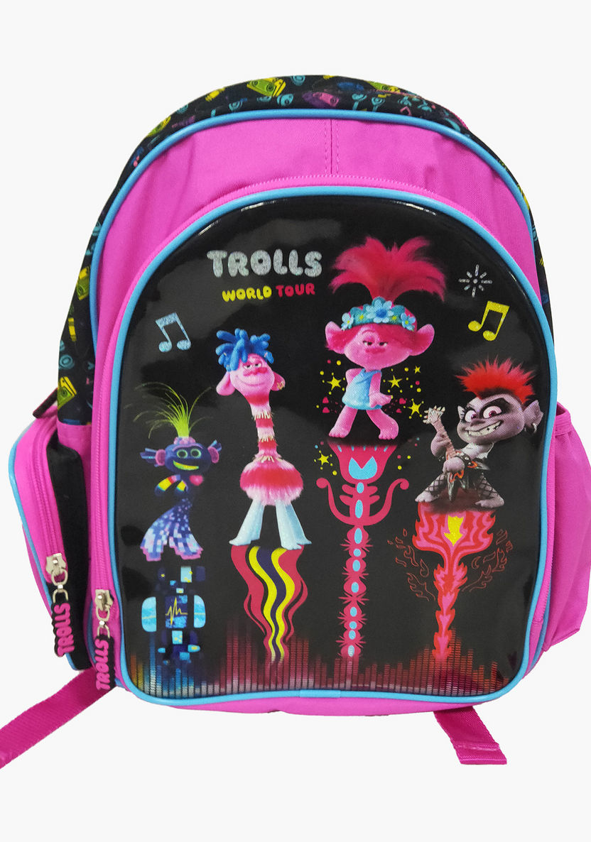 Trolls World Tour Print Backpack with Zip Closure -14 inches-Backpacks-image-0