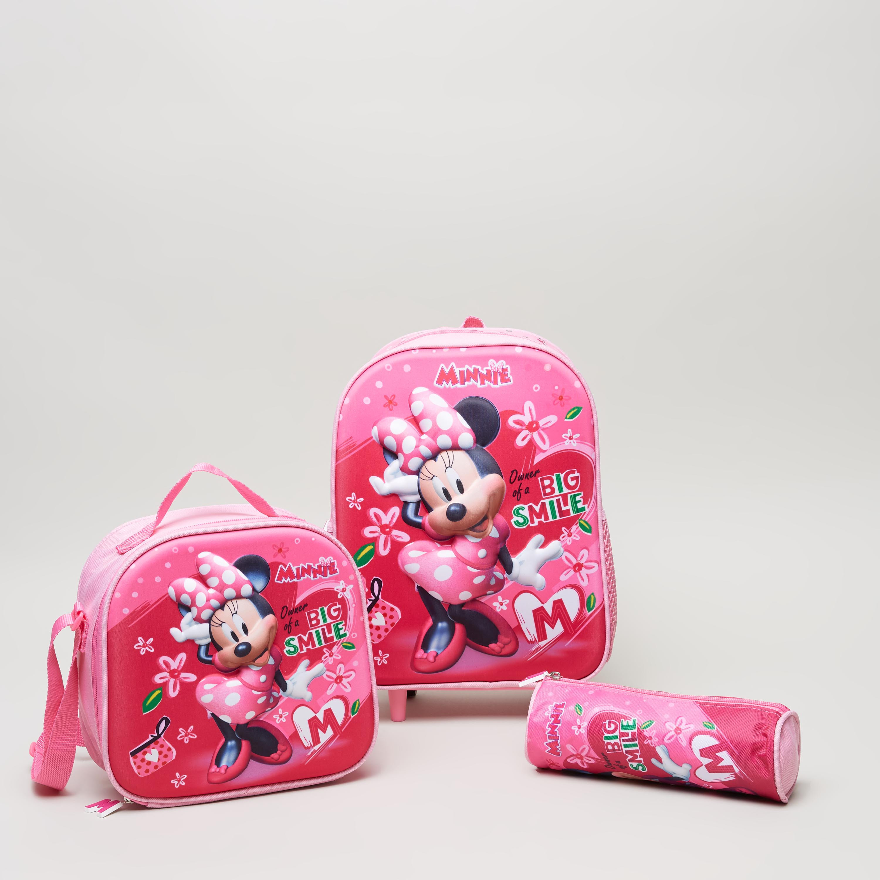 Buy Disney Minnie Mouse Print 3 Piece Trolley Backpack Set 12 inches Online Mothercare Bahrain