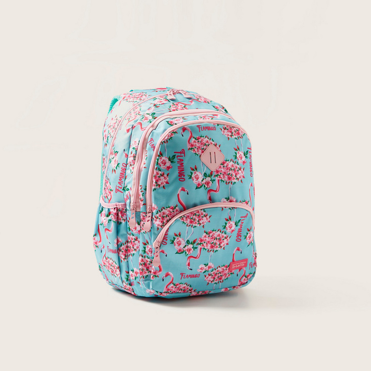 Toretto Flamingo Print Backpack with Pencil Case - 14 inches