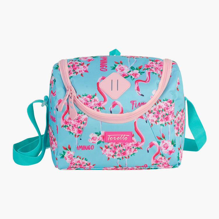 Toretto Floral Print Lunch Bag with Adjustable Strap and Zip Closure