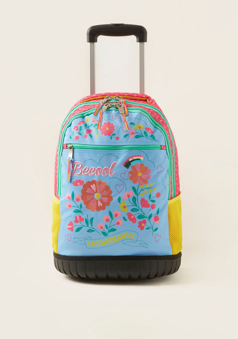Becool Floral Embroidered and Print Trolley Backpack - 18 inches-Trolleys-image-0