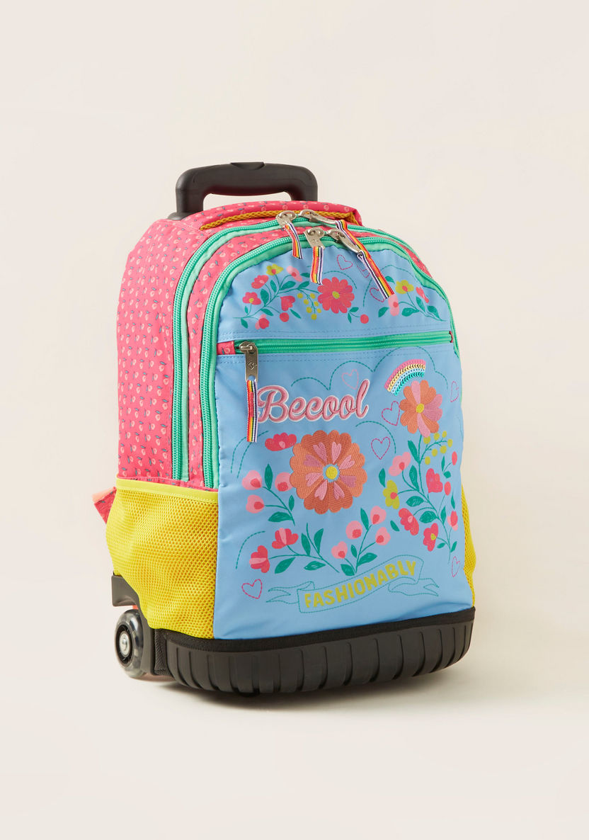 Becool Floral Embroidered and Print Trolley Backpack - 18 inches-Trolleys-image-1