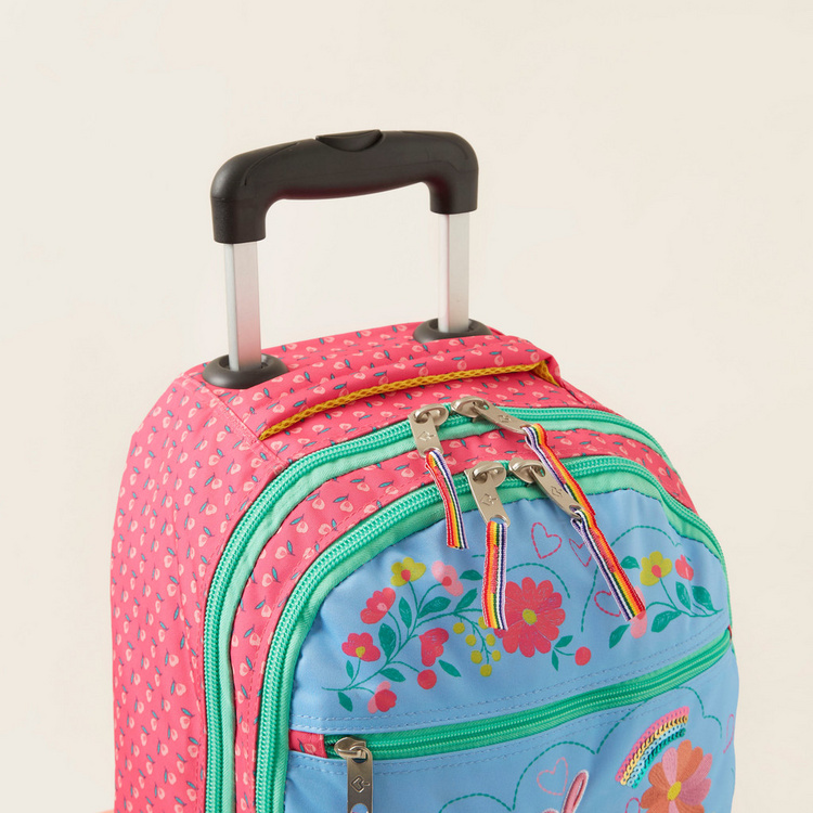 Becool Floral Embroidered and Print Trolley Backpack - 18 inches