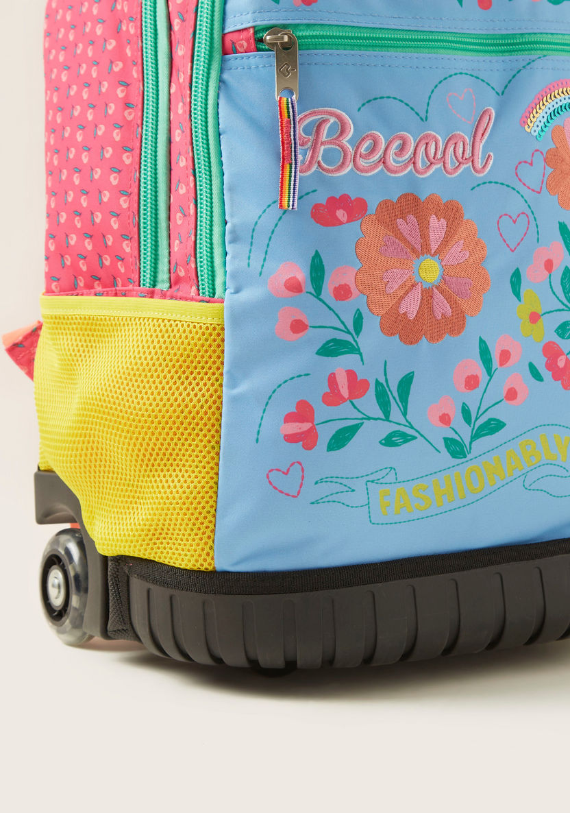 Becool Floral Embroidered and Print Trolley Backpack - 18 inches-Trolleys-image-3