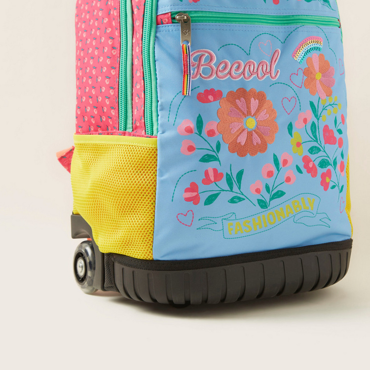 Becool Floral Embroidered and Print Trolley Backpack - 18 inches