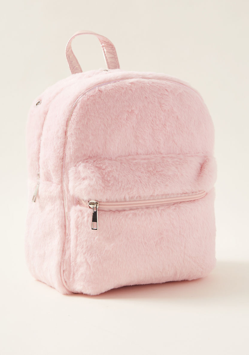 Charmz Plush Backpack with Hood and Zip Closure-Bags and Backpacks-image-2