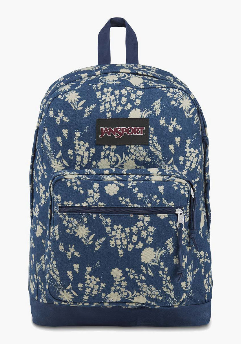 blue and white floral jansport backpack SuperBreak Plus with Padded 15-inch Laptop Sleeve Integrated Bottle Pocket - Spacious and Durable Daypack for Work and Travel, Rustic Roses Moon Flower/Blu/Pnk/Grn a dedicated laptop sleeve helps keep your electronics safe Jansport Backpack White With Blue