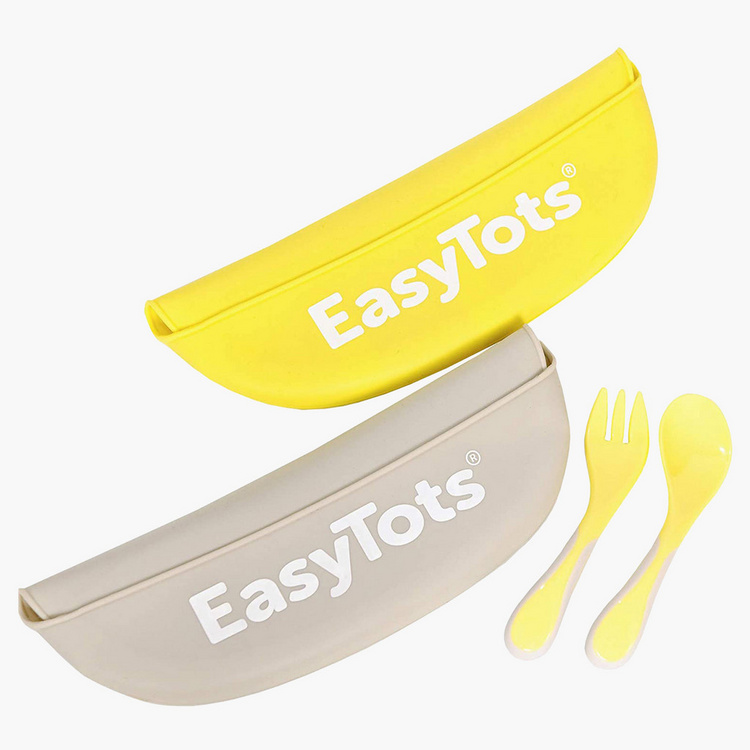 EasyTots 4-Piece Printed Bib and Cutlery Set