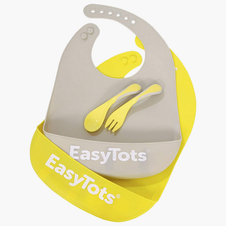 EasyTots 4-Piece Printed Bib and Cutlery Set