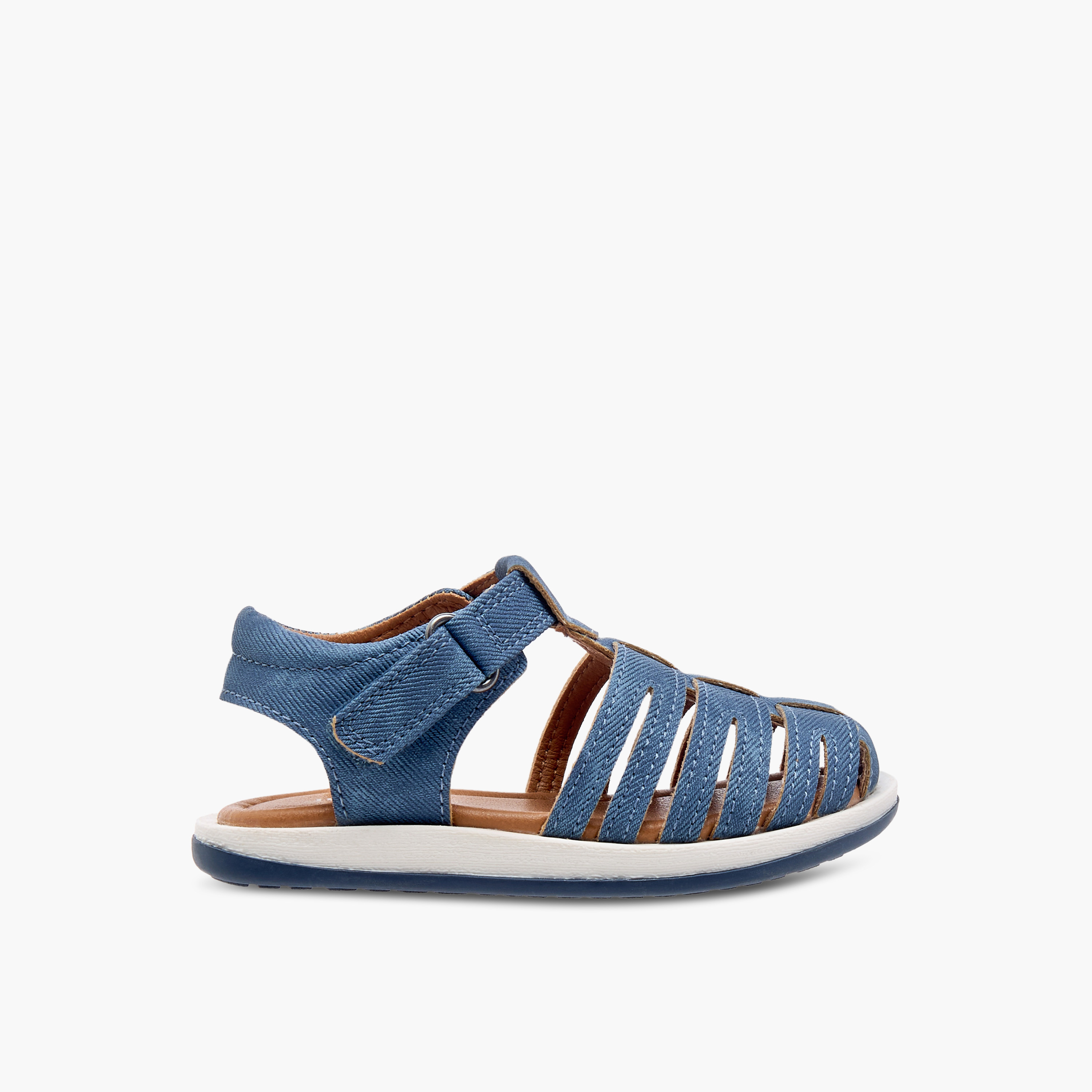 Juniors Textured Caged Sandals with Hook and Loop Closure-boys-shoes-sandals-image-2