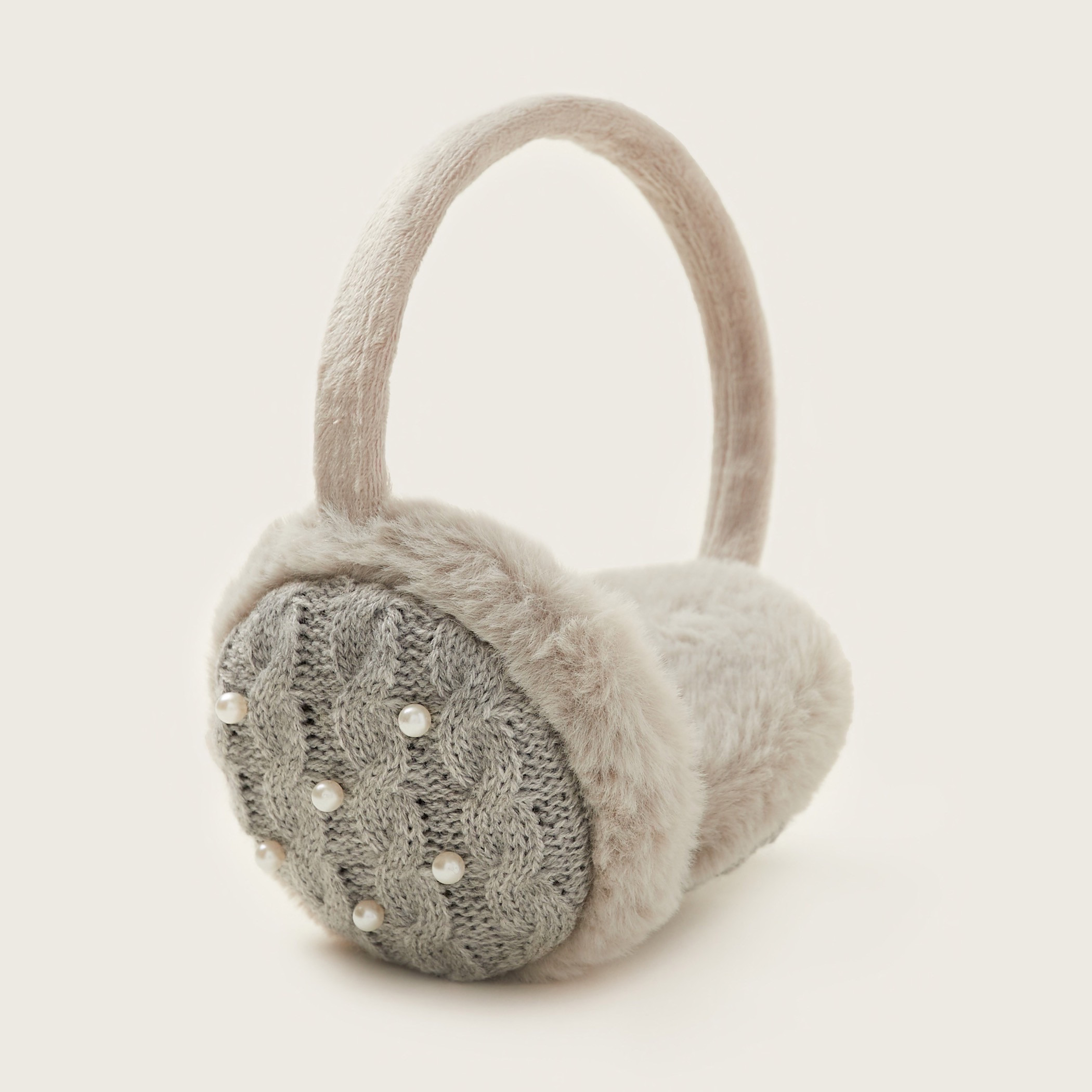 Juniors Plush Earmuffs with Pearl Detail-girls-clothing-winterwear-winteraccessories-image-1