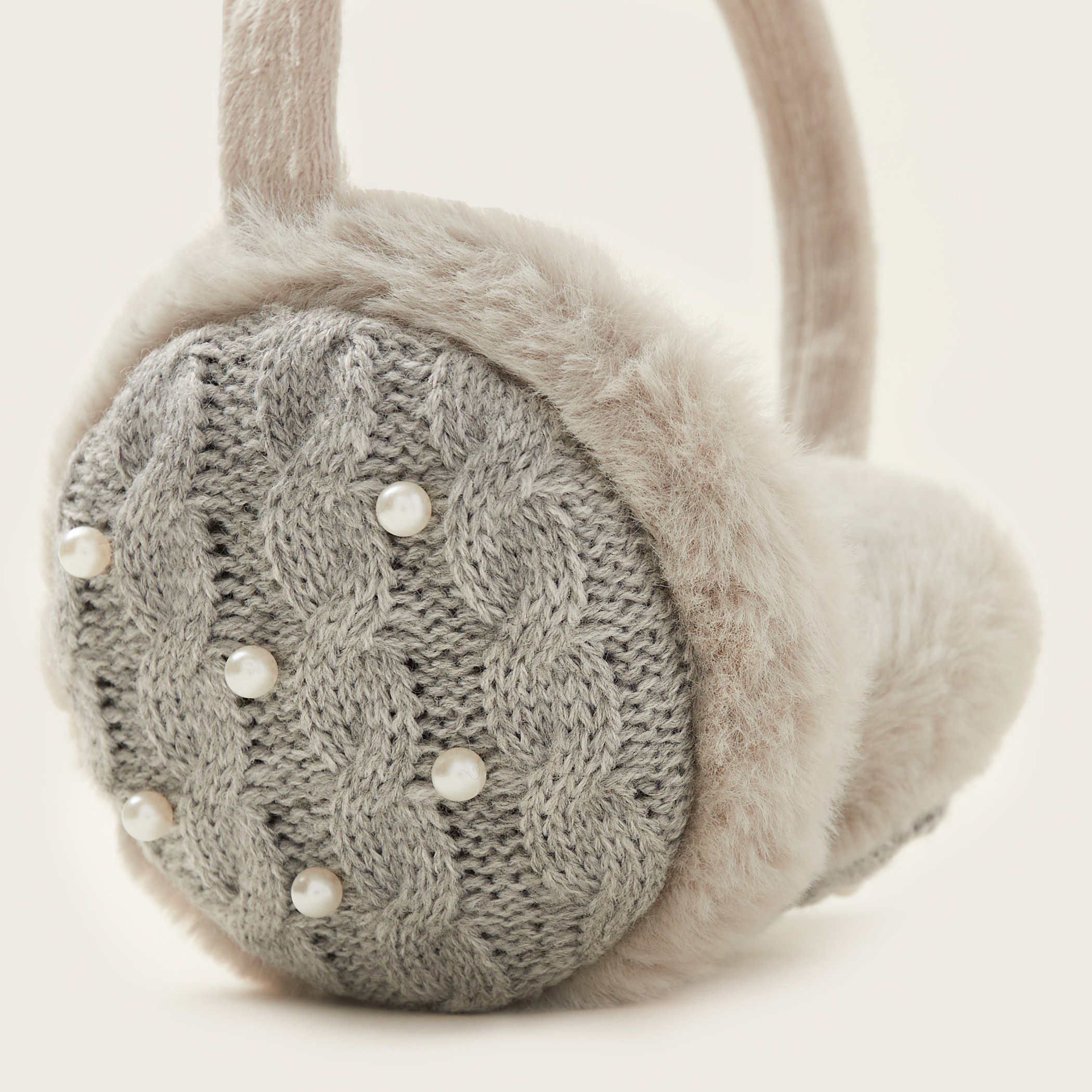 Juniors Plush Earmuffs with Pearl Detail-girls-clothing-winterwear-winteraccessories-image-2