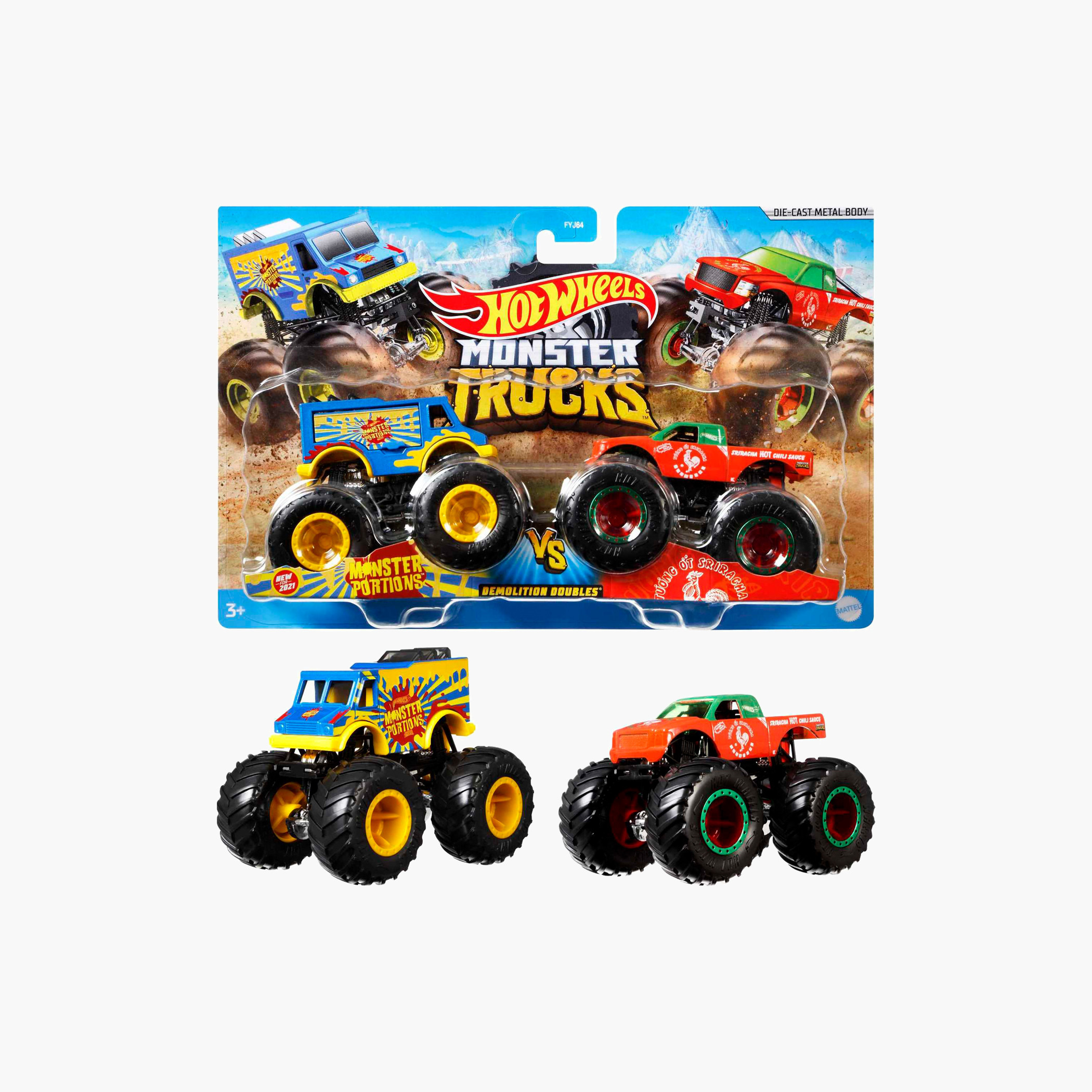 Hot Wheels Monster Trucks Set, Demolition Doubles with 2 Toy Vehicles in 1:64 Scale(Styles May Vary)-toys-playvehicles-diecastcars-image-1