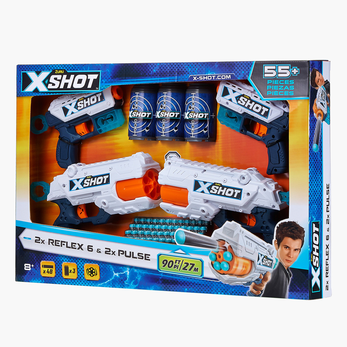 حزمة مسدسات إكسل كومبو من إكس شوت (2 كيك باك 2 ريفلكس 3 عبوات 48 سهم)-toys-outdoor-gunsandfoamblasters-image-2