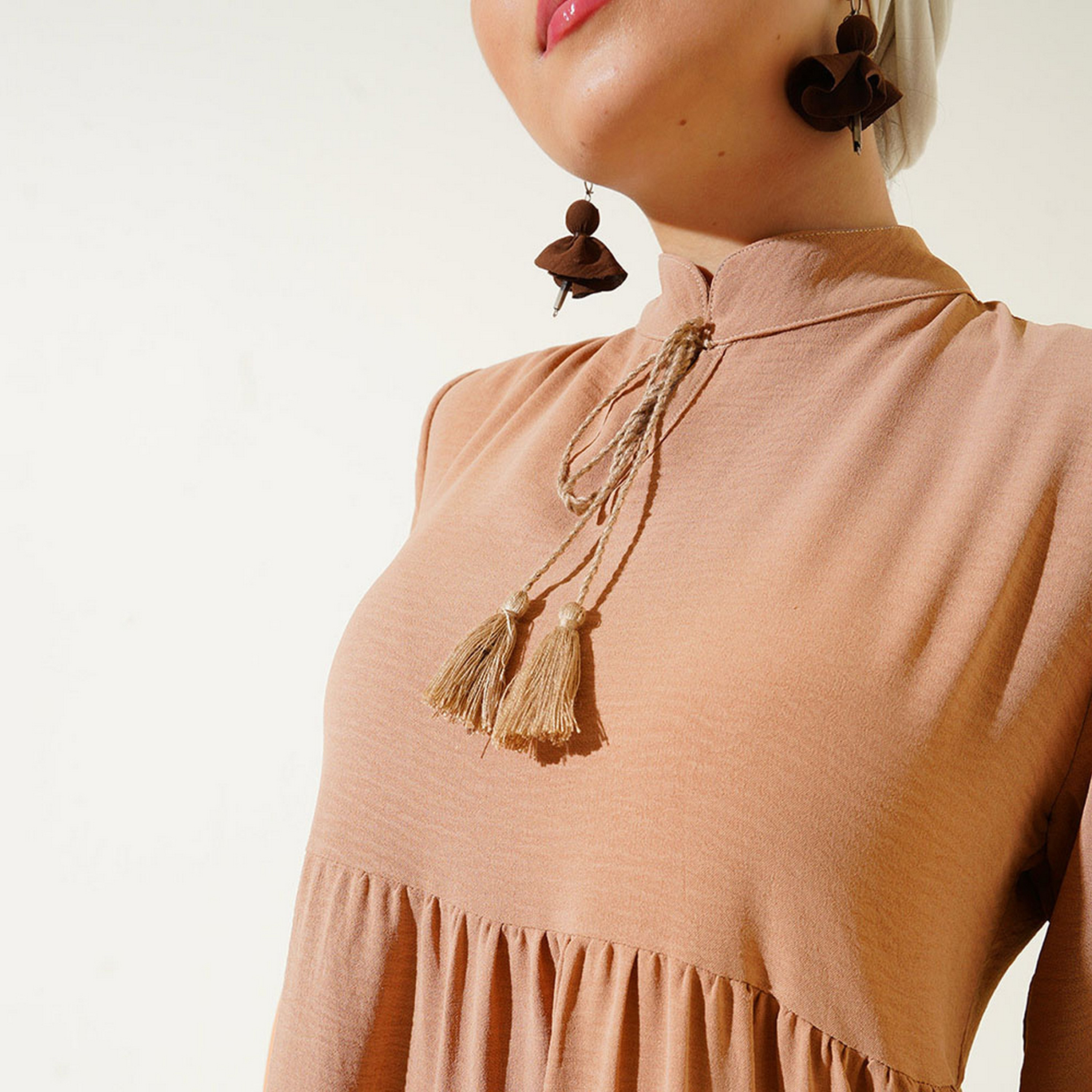Bigdart Mandarin Collar with Tie-Up Tiered Women's Maxi Dress-women-clothing-dresses-image-4