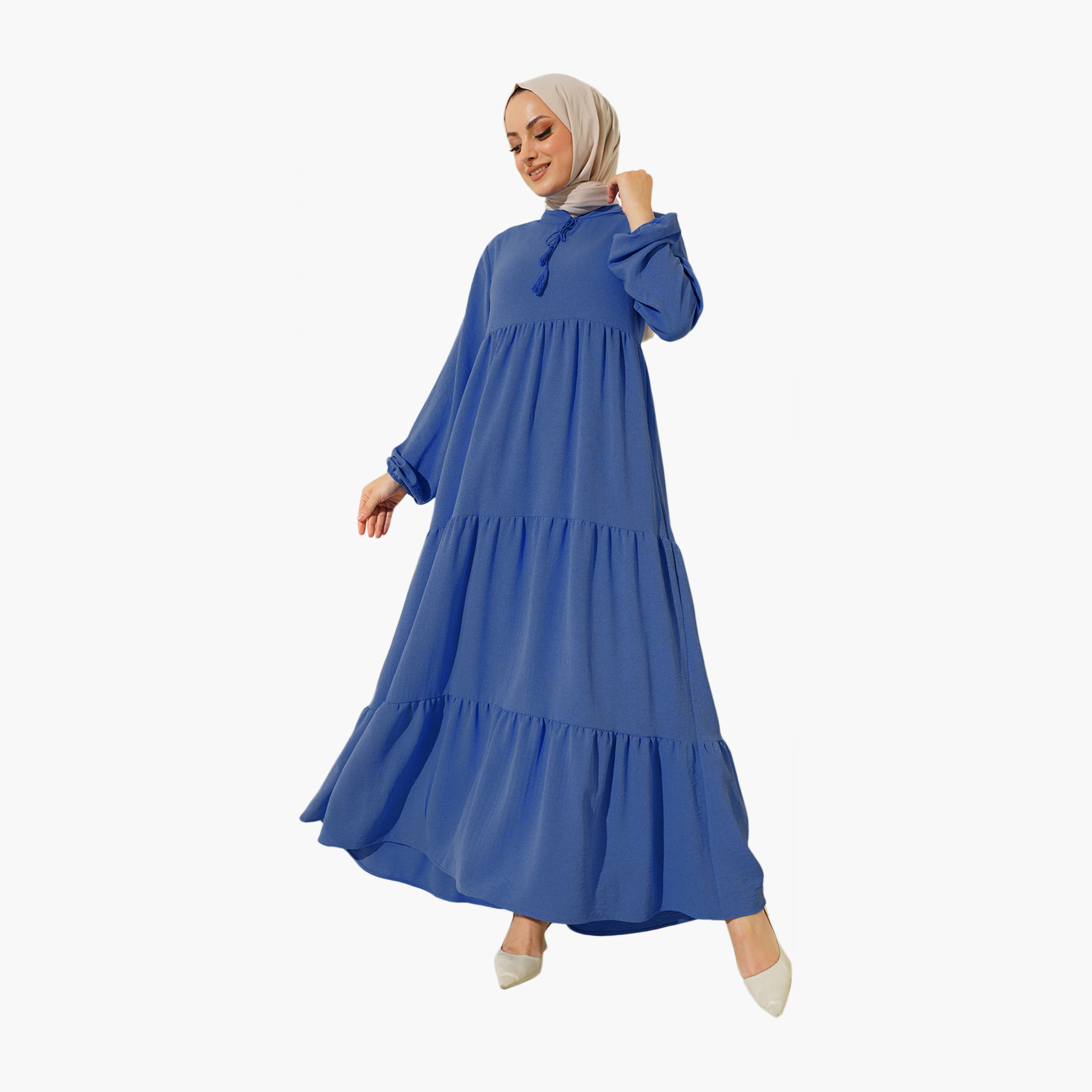 فستان ماكسي نسائي بطبقات وياقة برباط من بيجدارت-women-clothing-dresses-image-1